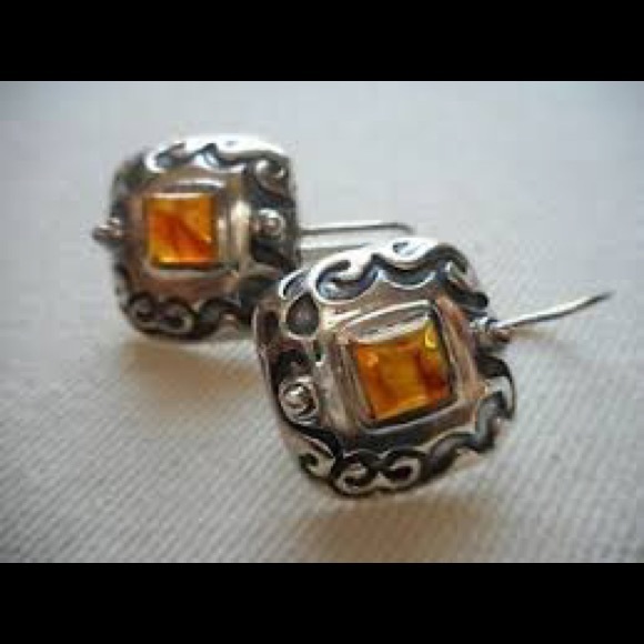 Silpada Jewelry - Silpada Amber Square Drop & Sterling Silver Vintage Earrings.